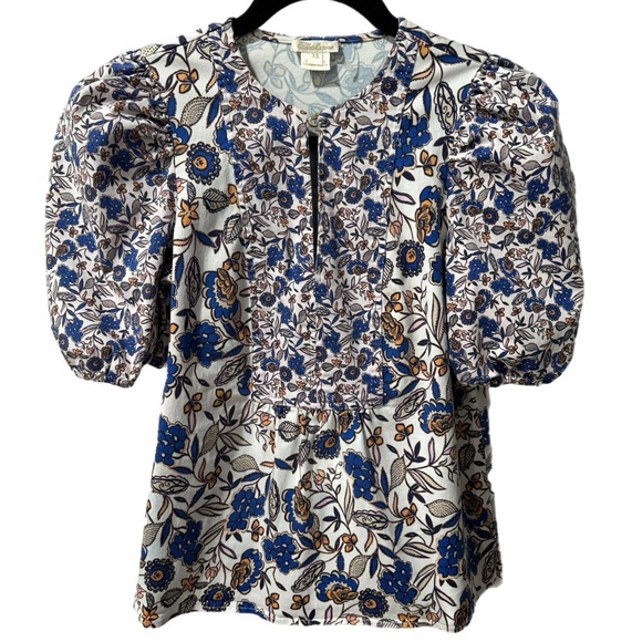 Shoshanna Odelia Floral Blouse Short Puff Sleeve Designer Womens Sz XS MSRP $320 - Picture 7 of 14